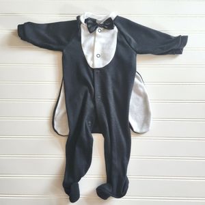 $10 Vintage Halloween Black Tuxedo with Tails Bowtie Onesie Dracula Costume
